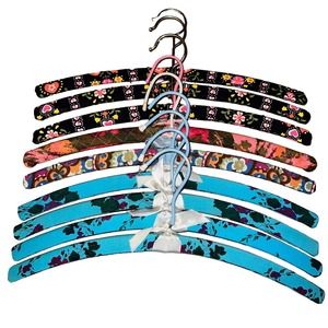 Vintage Fabric Covered Wood Hangers Retro Mod Colorful Floral, Patterns Lot of 9